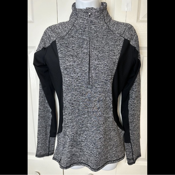 ATHLETA Running Wild Track Jacket Colorblock Black Gray Marled Reflective 1/2 - Picture 2 of 14